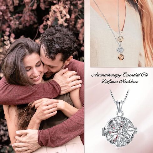 PLATYCO هولي الروائح الناشر قلادة 925 الفضة الاسترليني الزيوت العطرية الناشر قلادة مجموعة هدية للنساء الفتيات، 7 قطع الصخور الحمم البركانية، 20 + 2 "سلسلة مربع in Kuwait