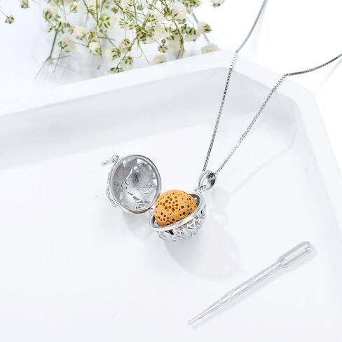 PLATYCO هولي الروائح الناشر قلادة 925 الفضة الاسترليني الزيوت العطرية الناشر قلادة مجموعة هدية للنساء الفتيات، 7 قطع الصخور الحمم البركانية، 20 + 2 "سلسلة مربع in Kuwait