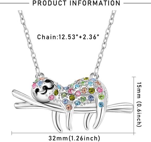 Lanqueen Sloth قلادة حجر الراين لا تتعجل كن سعيدًا منزلق الكسلان من الفولاذ المقاوم للصدأ قلادة مجوهرات عيد ميلاد هدية عيد الميلاد للفتيات ابنة عشاق الكسل in Kuwait