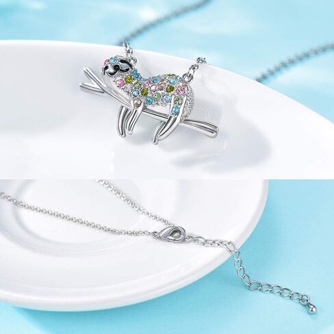 Lanqueen Sloth قلادة حجر الراين لا تتعجل كن سعيدًا منزلق الكسلان من الفولاذ المقاوم للصدأ قلادة مجوهرات عيد ميلاد هدية عيد الميلاد للفتيات ابنة عشاق الكسل in Kuwait