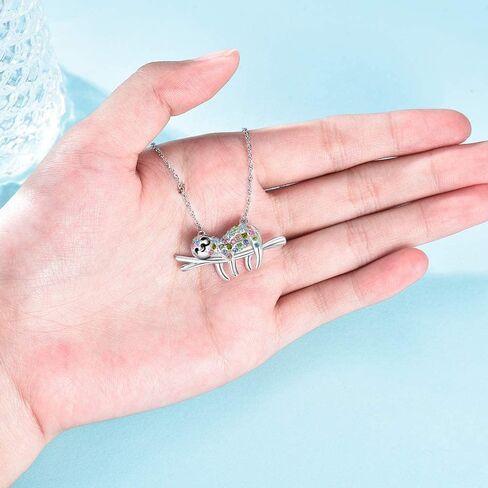 Lanqueen Sloth قلادة حجر الراين لا تتعجل كن سعيدًا منزلق الكسلان من الفولاذ المقاوم للصدأ قلادة مجوهرات عيد ميلاد هدية عيد الميلاد للفتيات ابنة عشاق الكسل in Kuwait