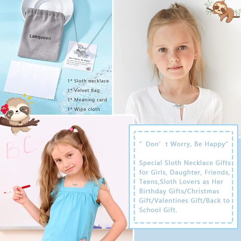 Lanqueen Sloth قلادة حجر الراين لا تتعجل كن سعيدًا منزلق الكسلان من الفولاذ المقاوم للصدأ قلادة مجوهرات عيد ميلاد هدية عيد الميلاد للفتيات ابنة عشاق الكسل in Kuwait