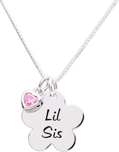 عقد على شكل زهرة من Cherished Moments للفتيات Big Sis أو Lil Sis مع سحر قلب وردي CZ، 35.56 سم in Saudi Arabia