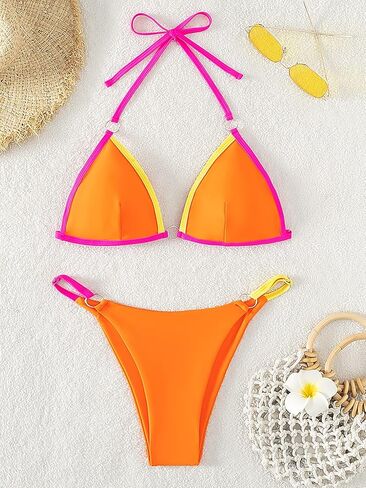 بيكيني BIKINX للنساء بيكيني مثلث مثير مكون من قطعتين، مجموعة استحمام بلون سادة in Kuwait