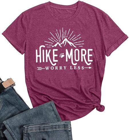 Hiking Shirt for Women Adventure Mountain Graphic Athletic Shirts Funny Hike More Worry Less Tee Tops in Saudi Arabia