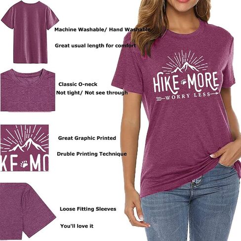 Hiking Shirt for Women Adventure Mountain Graphic Athletic Shirts Funny Hike More Worry Less Tee Tops in Saudi Arabia