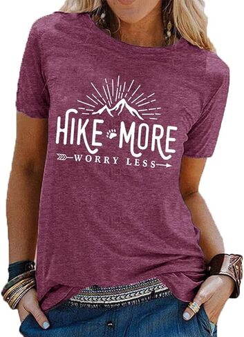 Hiking Shirt for Women Adventure Mountain Graphic Athletic Shirts Funny Hike More Worry Less Tee Tops in Saudi Arabia