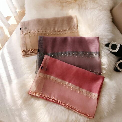 CYWYX Fashion silk scarf classic imitation silk shawl with gold rim beaded Sunscreen Shawls Long Scarves in Saudi Arabia