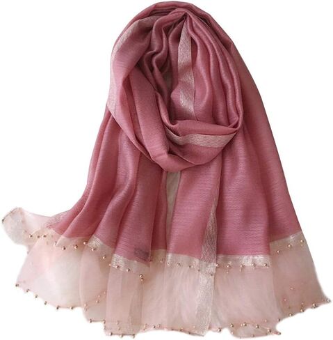 CYWYX Fashion silk scarf classic imitation silk shawl with gold rim beaded Sunscreen Shawls Long Scarves in Saudi Arabia