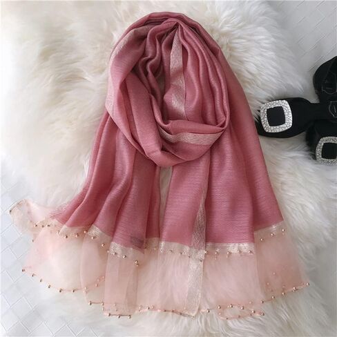 CYWYX Fashion silk scarf classic imitation silk shawl with gold rim beaded Sunscreen Shawls Long Scarves in Saudi Arabia