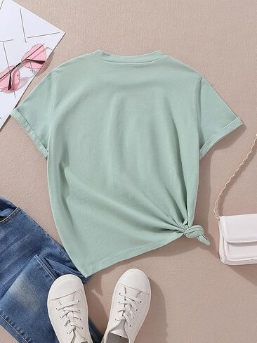 SOLY HUX Girl's T Shirts Short Sleeve Cute Graphic Tees Crewneck Cartoon Cat Print Summer Tops in Saudi Arabia
