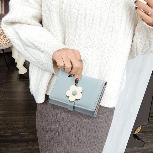 Cute Small Wallet for Girls Women - RFID Blocking PU Leather Tri-folded Flowers Cash Pocket with Card Holder Slim Short Wallet (Pink) in Saudi Arabia