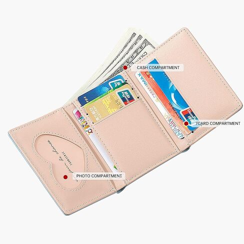 Cute Small Wallet for Girls Women - RFID Blocking PU Leather Tri-folded Flowers Cash Pocket with Card Holder Slim Short Wallet (Pink) in Saudi Arabia