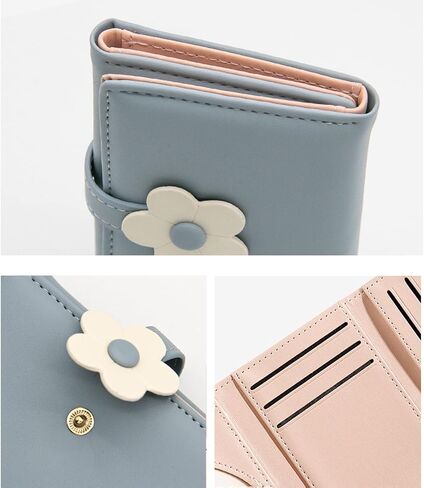Cute Small Wallet for Girls Women - RFID Blocking PU Leather Tri-folded Flowers Cash Pocket with Card Holder Slim Short Wallet (Pink) in Saudi Arabia