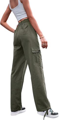 ثواي سروال كارجو للنساء بخصر مرتفع وارجل واسعة كاجوال مع 6 جيوب in Kuwait