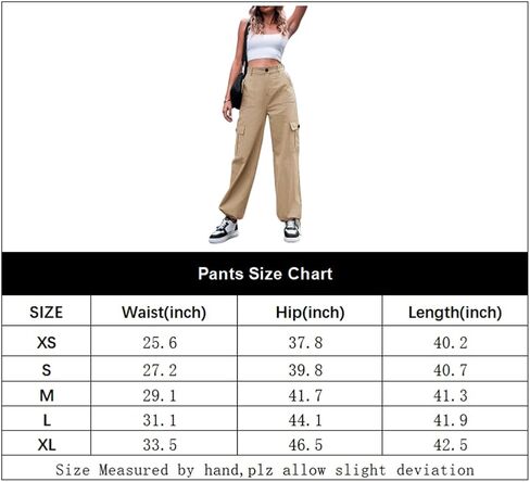 ثواي سروال كارجو للنساء بخصر مرتفع وارجل واسعة كاجوال مع 6 جيوب in Kuwait