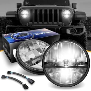 NVL-HL-002 7 inches LED Headlight High Low Beam Compatible with 97-17 Jeep Wrangler JK TJ LJ CJ 18 Wrangler JK with Adapter Harness (Left & Right) DOT Approved