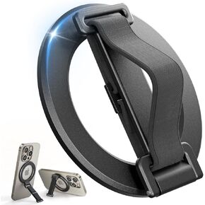 SUPERONE 2024 Upgrade for MagSafe Phone Grip with Finger Strap, Removable MagSafe Ring Holder with Kickstand Finger Loop, MagSafe Accessories for iPhone 15/14/13/12 Series, Black