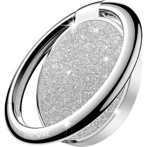 Syncwire Cell Phone Ring Holder Stand, Bling Bling Finger Ring Kickstand 360° Rotation Sparkle Phone Grip for Magnetic Car Mount Compatible with iPhone,Samsung,Pixel, All Smartphones - Glitter Silver