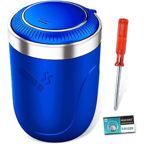Car Ashtray with Lid, Portable Ashtray for Car, Mini Car Trash Can, Detachable Stainless Steel Smokeless Ash Tray with LED Blue Light, Windproof for Outdoor Travel Home Use (Black)