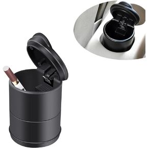 Pack-1 Car Ashtray, Isolates Odors Portable Cup Holder Trash Can with Lid, Flame Retardant ABS Ashtray with Cigarette Inserting Place, Universal for Cars Travel, Office, Home (Black)