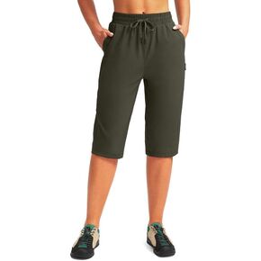 Women's 15'' Long Shorts Below The Knee Hiking Cargo Capris Stretch Quick Dry Bermuda Shorts for Women with Pockets