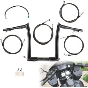 TIGERSGATE PRE-WIRED 14" Rise 1.5" Fat Road Glide Ape Hanger Handlebar & Brake Line & Clutch Cable & Electronic Throttle Wire Kit for 2015 Harley All Road Glide with ABS Models, Black