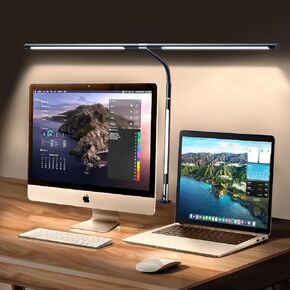 LED Desk Lamps for Home Office, 360° Rotatable Double Head Desk Light with Clamp, 25 Lighting Modes Gooseneck Monitor Smart Light, 24W Architect Table Lamp for Workbench Drafting Study