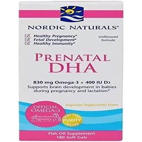 Nordic Naturals Prenatal DHA, Unflavored - 830 mg Omega-3 + 400 IU Vitamin D3-180 Soft Gels - Supports Brain Development in Babies During Pregnancy & Lactation - Non-GMO - 90 Servings