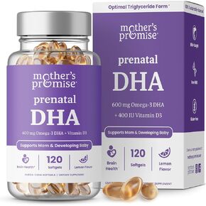 Prenatal DHA for Women 600mg + 400 IU Vitamin D3 | Triglyceride Omega 3 Fish Oil DHA Prenatal Vitamins for Pregnancy & Nursing | 120 Softgels, Supports Brain Health | 300mg per Capsule