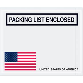 Tape Logic TLPL465 "Packing List Enclosed" Envelopes, U.S.A. Flag, 4 1/2" x 5 1/2", Red/White/Blue (Pack of 1000)