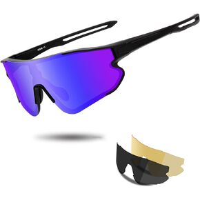 OULAIQI Sports Sunglasses Cycling Sunglasses for Men Women with 1 or 3 Interchangeable Lenses Baseball Glasses