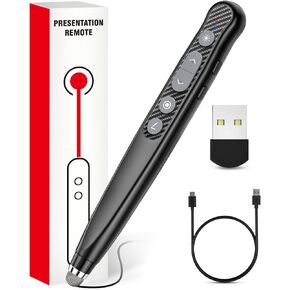 2-in-1 USB Type C Presentation Clicker, Wireless Presentation Clicker PowerPoint Presenter Remote with Volume Control, Powerpoint Clicker with Slide Advancer for Computer/Laptop/Mac