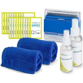GreatShield Screen Cleaning Kit with 2 Bottle Solution (60ml and 120ml), 2 Microfiber Cloths, 20 Non-Alcohol Screen Cleaning Wipes, and Brush for Laptops, PC monitors, Smartphones, Tablets, TVs