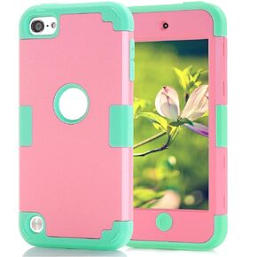 Case for iPod Touch 7th / 6th / 5th Generation, Dual Layered Hard PC Case + Silicone Shockproof Heavy Duty High Impact Armor Hard Cover for Apple iPod Touch 7 6 5 (Black+Blue)