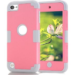 حافظة لجهاز iPod Touch الجيل السابع / السادس / الخامس، حافظة صلبة مزدوجة الطبقات من البولي كربونات + غطاء صلب من السيليكون المقاوم للصدمات عالي التحمل لجهاز Apple iPod Touch 7 6 5 (أسود + أزرق) in Kuwait