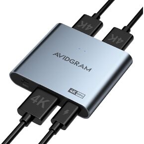HDMI Splitter 1 in 2 Out 4K, AVIDGRAM HDMI 2 Port Splitter with Auto, Copy, and Fixed Mode for Dual Identical Display Support 4K 30Hz 3D, Compatible with Xbox, PS4 Pro, PS5 in Kuwait