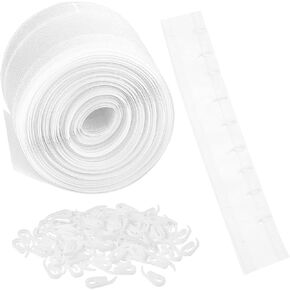 AHANDMAKER Curtain Pleat Tape, Drapery Header Tape with 100 Pcs Hooks, Curtain Heading Tape, Wave Curtain Tape, for Curtain DIY and Pleating (10 Meters/10.9 Yards)