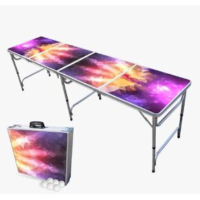PartyPong 8 Foot Folding Beer Pong Table w/Pong Balls & Optional Cup Holes/LED Lights - Prism Edition - Choose Your Table Model