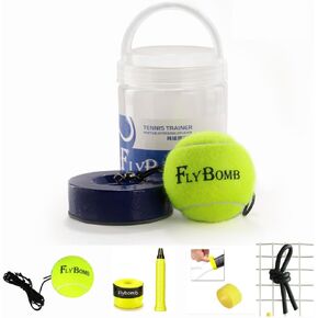 FLYBOMB Portable Premium Tennis Trainer Set, Pro Tennis Rebounder with Metal Base in a Carrying Cylinder