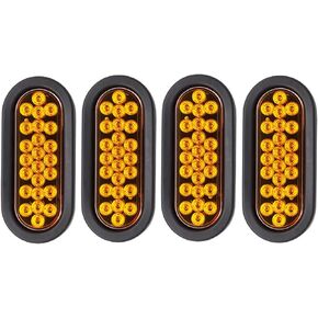 6 Inch Oval Amber 24 LED Turn Signal Parking Tail Lights for RV Trailer Caravan Van w/Plugs & Grommet Rear Marker Bulb Heavy Duty Truck Mack 12V DC (4 Pcs)