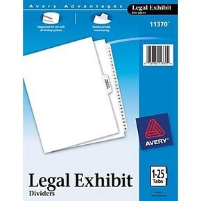 Two (2) Sets - Avery Premium Collated Legal Exhibit Divider Set, Avery Style, 1-25 and Table of Contents, Side Tab, 8.5 x 11 Inches (11370)