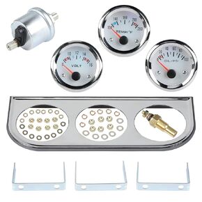 WATERWICH 3 in 1 Car Meter Auto Gauge（Voltmeter + Water Temperature Gauge + Oil Pressure Gauge) 2" 52mm Triple Gauge Kit for Car Truck Vehicle Motorcycle Tractor and Marine