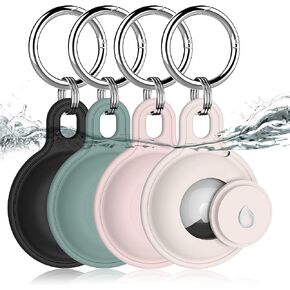 4 Pack Airtag Keychain Holder,IPX8 Waterproof Airtag Case Key Chain Ring Compatible with Apple Air Tags Sale,Silicone Airtag Holder for GPS Item Finders Tracker,Wallet,Keys,Bags,Kids,Luggage