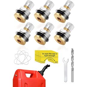 6 Pack Fuel Gas Tank Vent Caps,Leak-Proof Gas Jug Vent Caps Enhances Flow,Metal Gas Can Vent Cap Kit,Gas Tank Vent Cap Fuel Tank Exhaust Vent Valve Kit for Faster Refills