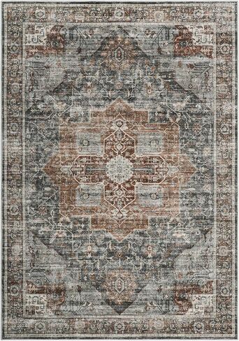 3x5 Area Rug - Washable Kitchen Rugs Non Slip, Small Rugs for Entryway, Stain Resistant Vintage Area Rug for Home Decor, Soft Low Pile Area Rugs (Beige/Brown, 3'x5') in Saudi Arabia