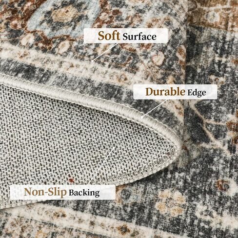 3x5 Area Rug - Washable Kitchen Rugs Non Slip, Small Rugs for Entryway, Stain Resistant Vintage Area Rug for Home Decor, Soft Low Pile Area Rugs (Beige/Brown, 3'x5') in Saudi Arabia