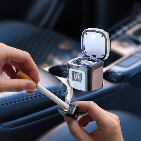 YESCOO Car Ashtray, Portable Ashtray with Solar and USB Dual Charging Lighter, Smokeless Ashtray Indoor with Lid and Led Light, Mini Car Trash Can for Car, Home, Office in Saudi Arabia