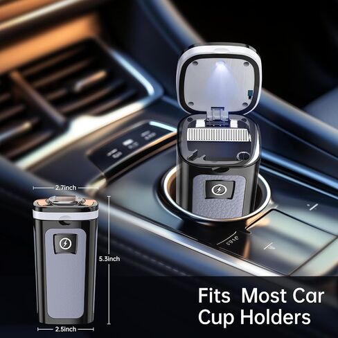 YESCOO Car Ashtray, Portable Ashtray with Solar and USB Dual Charging Lighter, Smokeless Ashtray Indoor with Lid and Led Light, Mini Car Trash Can for Car, Home, Office in Saudi Arabia