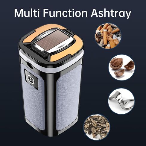 YESCOO Car Ashtray, Portable Ashtray with Solar and USB Dual Charging Lighter, Smokeless Ashtray Indoor with Lid and Led Light, Mini Car Trash Can for Car, Home, Office in Saudi Arabia